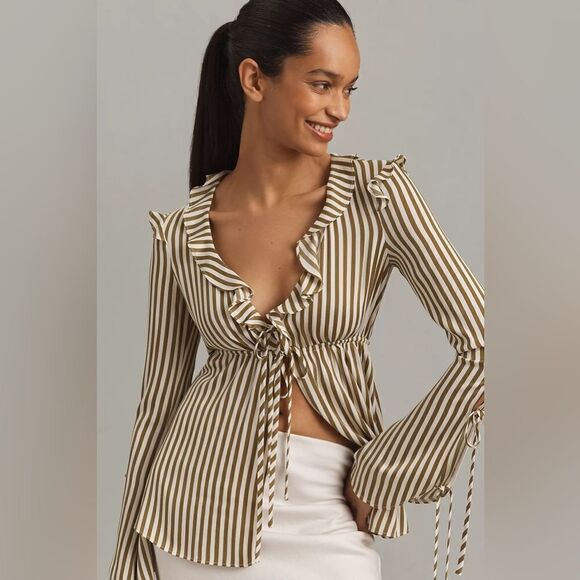 Anthropologie Bardot Dhalia Frill Ruffled Tie-Front Blouse size 4 - Picture 1 of 4